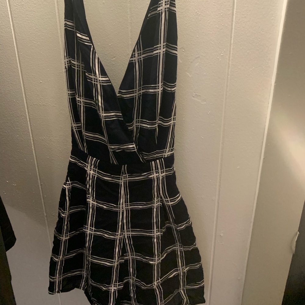 navy blue and white romper